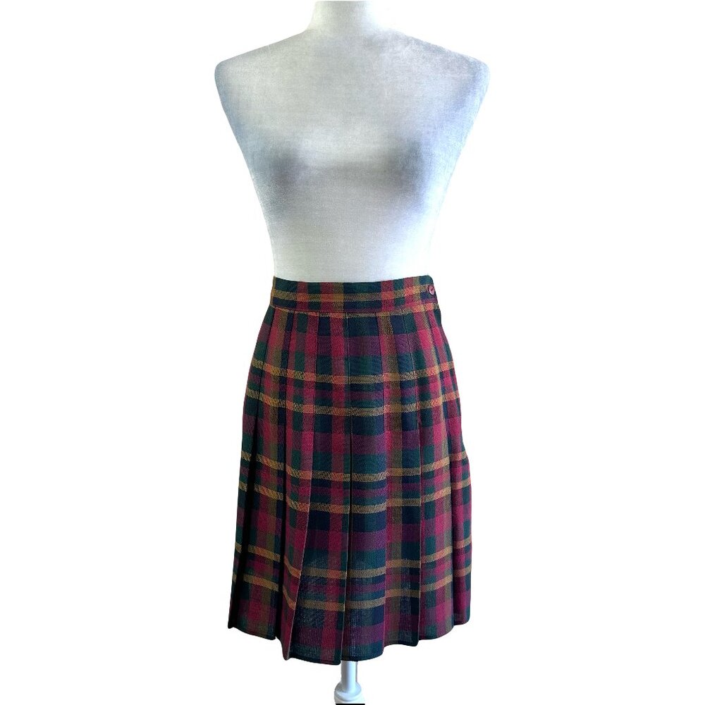 Bentley Vtg 90s Red Plaid Pleated Mini High rise Skirt